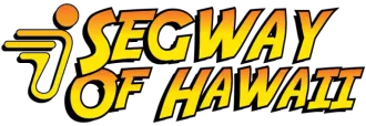 Yellow and orange Segway of Hawaii logo with stylized Segway icon and bold text