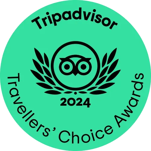 Tripadvisor Travelers’ Choice Awards 2024 green badge with owl logo and laurel wreath