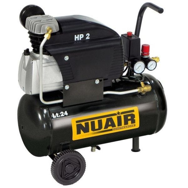 Un compressore d'aria nuair nero con ruote