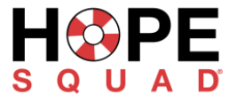 HOPE SQUAD logo with black and red text and a red-and-white lifesaver ring forming the O