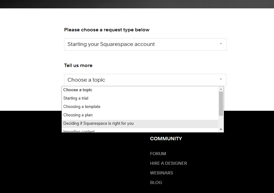 A screenshot of a website that says `` please choose a request type below ''.