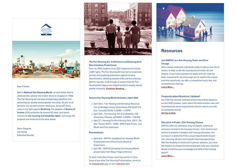 Screenshots of a branded Squarespace email template used for a quarterly newsletter.