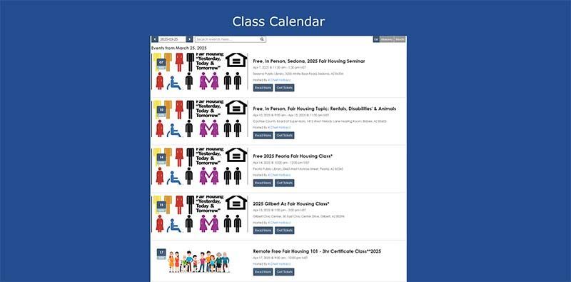 A screenshot of a class calendar on a computer screen