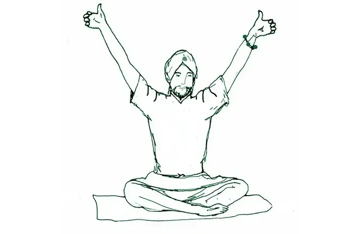 a pencil outline of a person with his hands up breathing heavily
