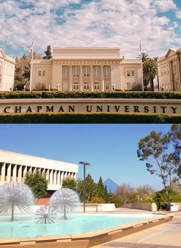 Image collage. Top image of Chapman University and below Cal state Long Beach Campus
