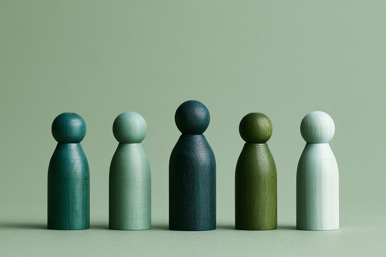 wooden figurines denoting the various representations of Fractional Marketing employees