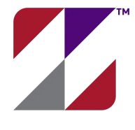 Abstract geometric logo with red, purple, and gray triangular shapes on a white background