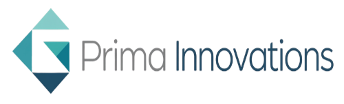 Logo for Prima Innovations featuring a stylized G icon made of blue and teal triangles next to the company name.