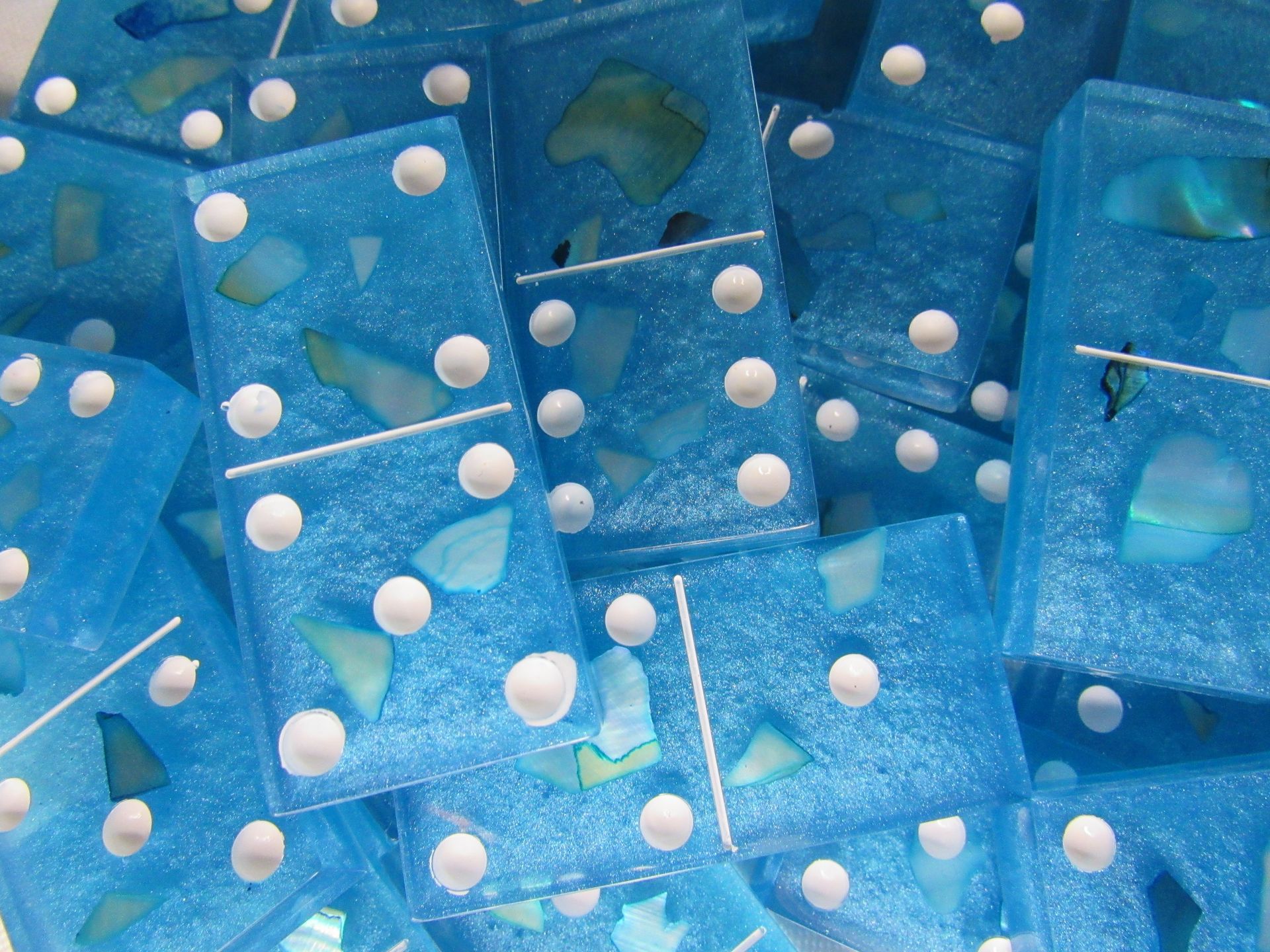 Blue Holographic Marble Dominoes