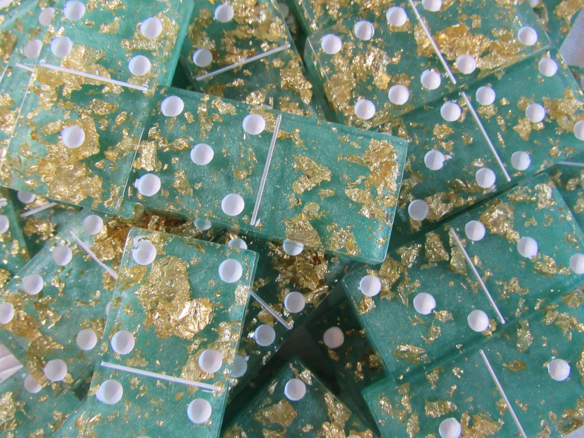 Moss Green with Gold Flakes Dominoes