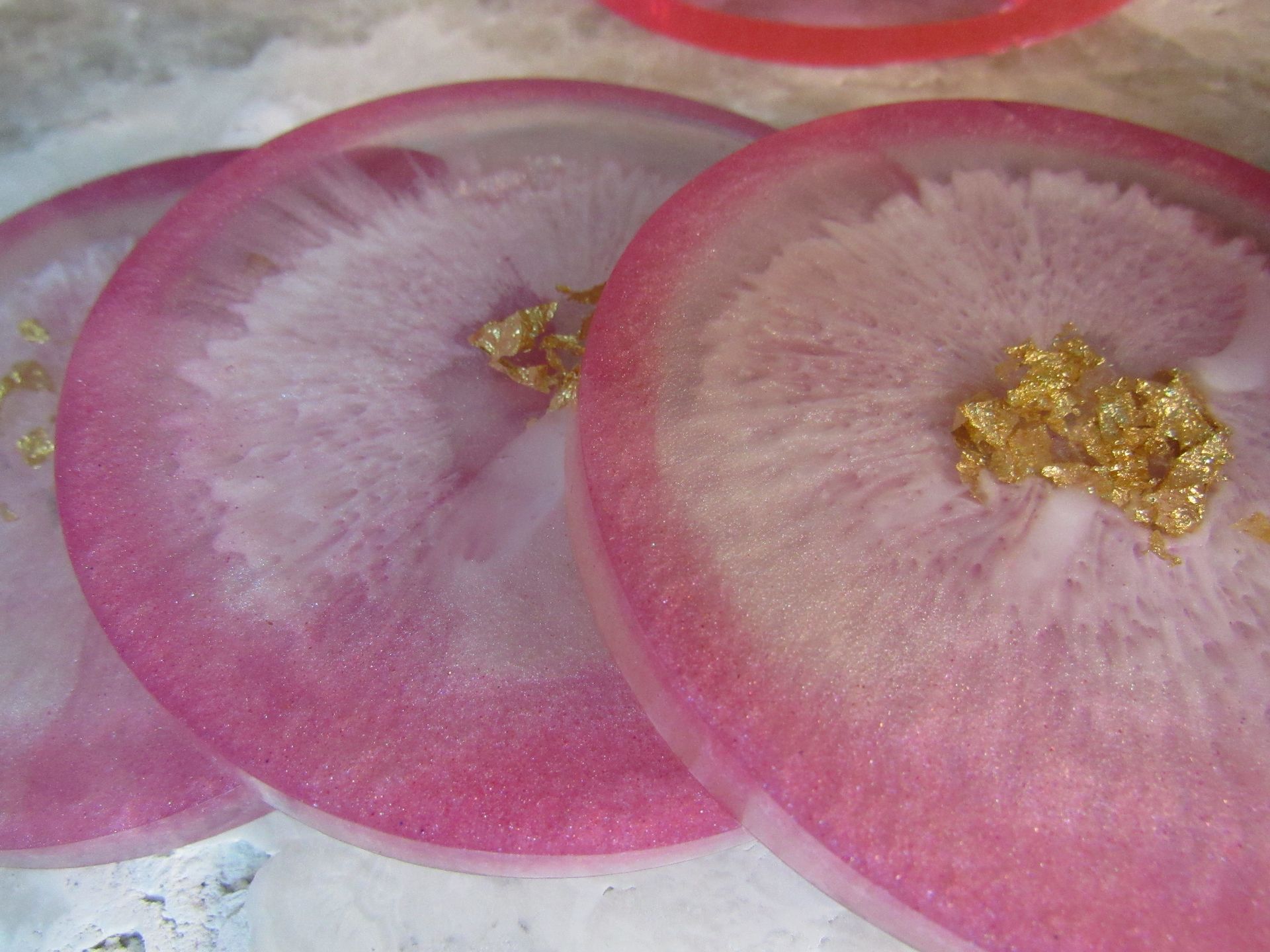 Pink Coasters with Gold Flakes - 5 piece set