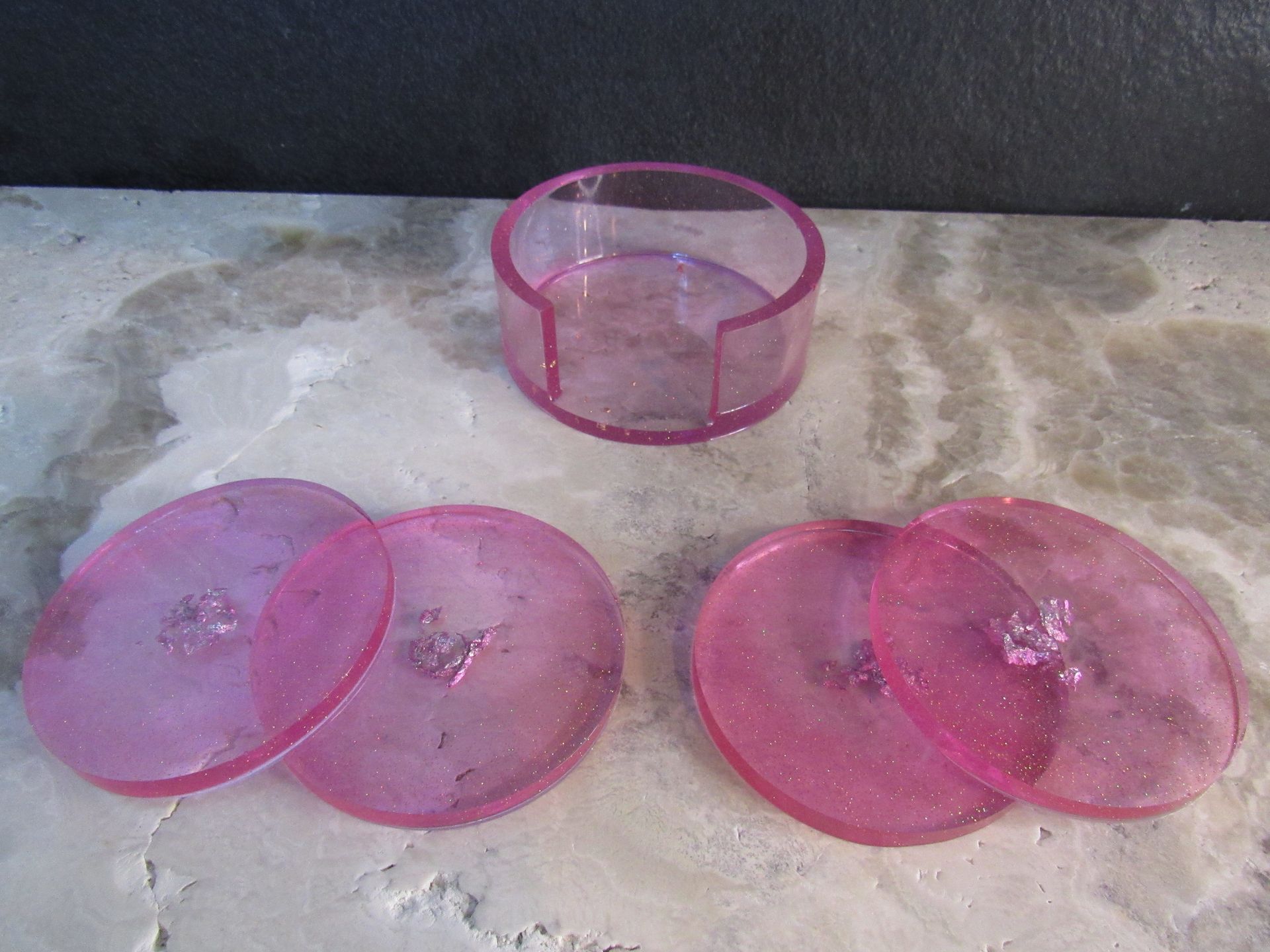 Magenta Coasters with Silver Flakes - 5 piece set