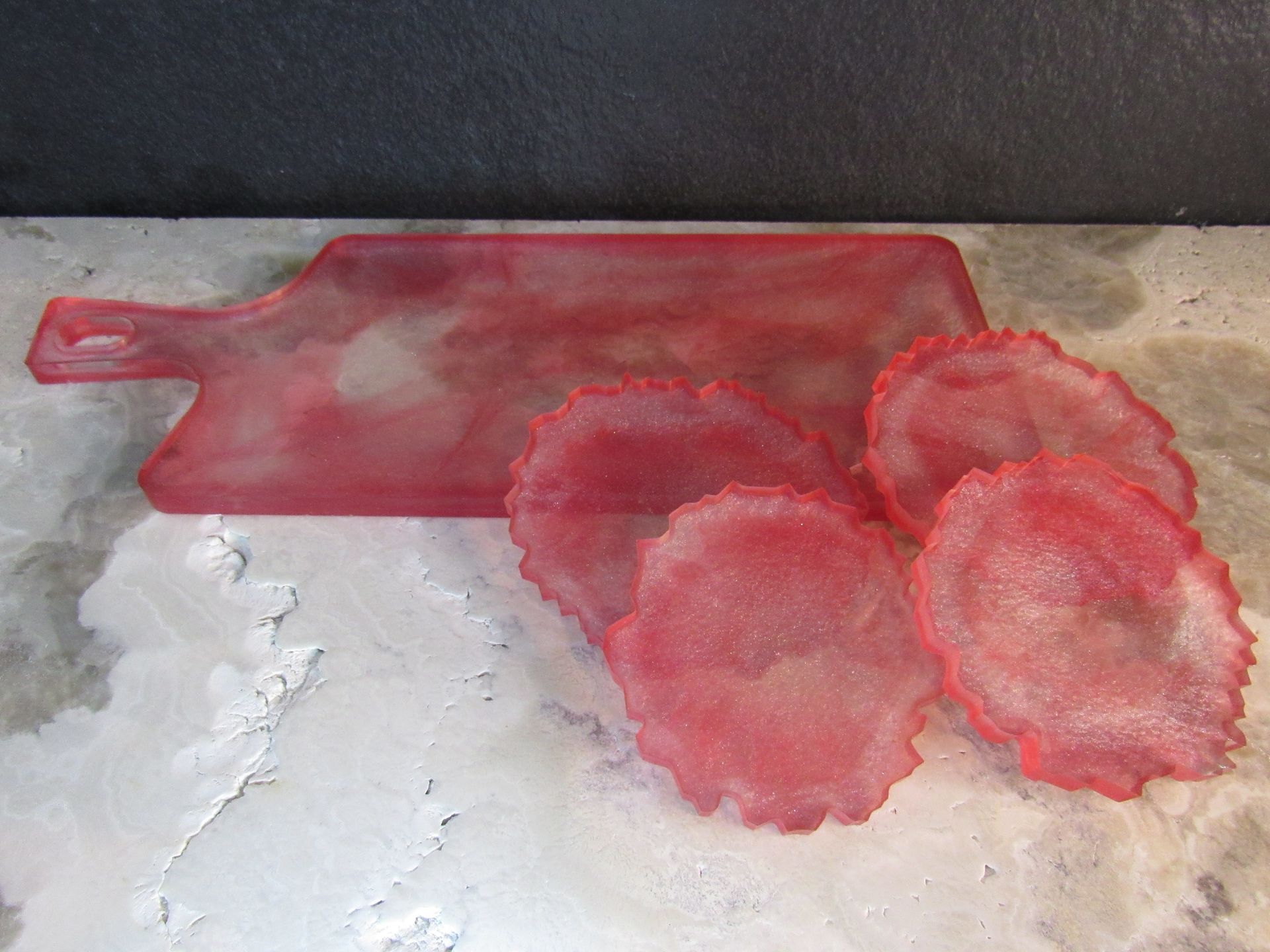 Fuchsia  Agate Geode Coasters w/ Tray - 5 piece