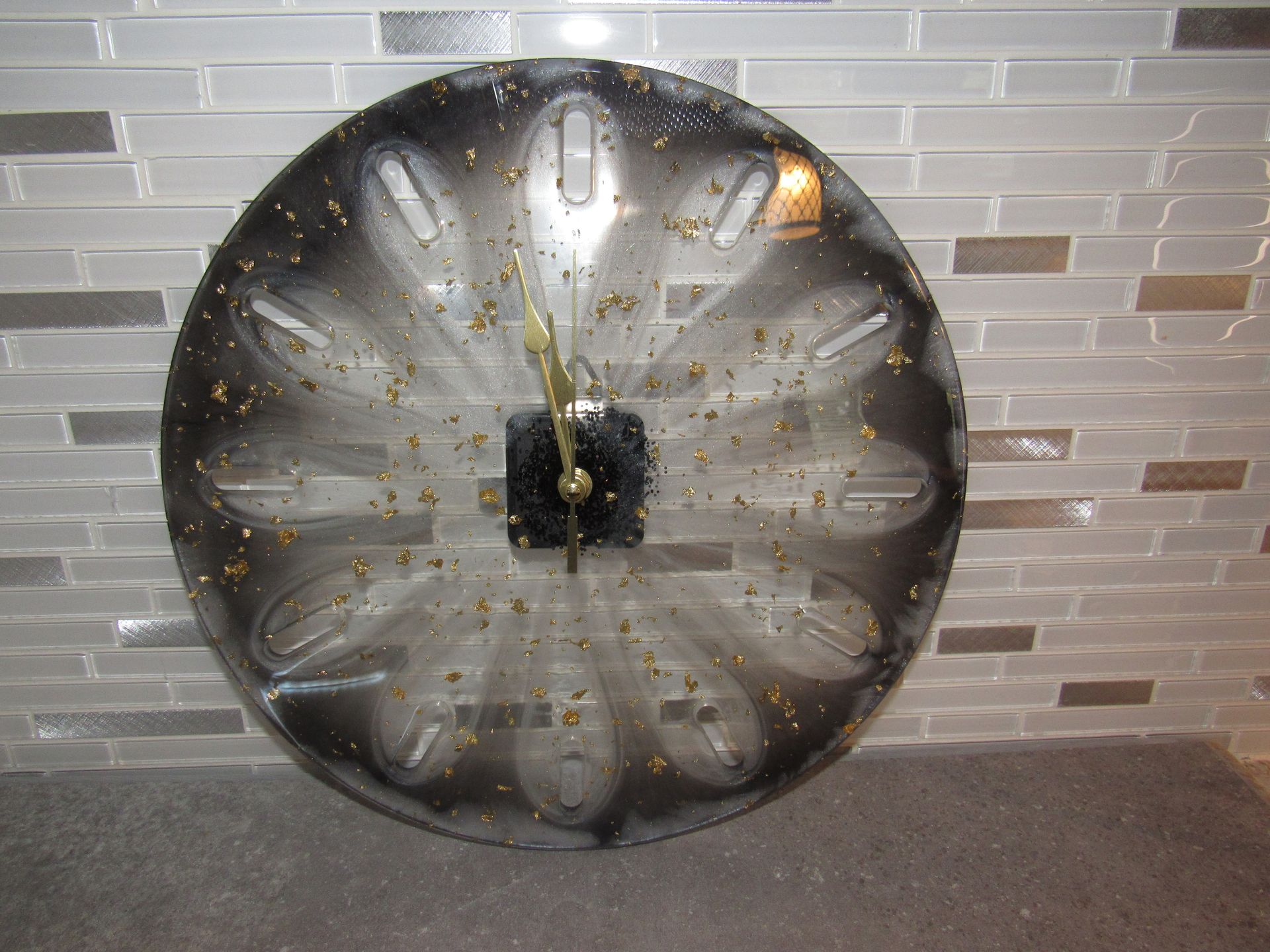 Smoky Gold Flakes Resin Wall Clock - 13 inches
