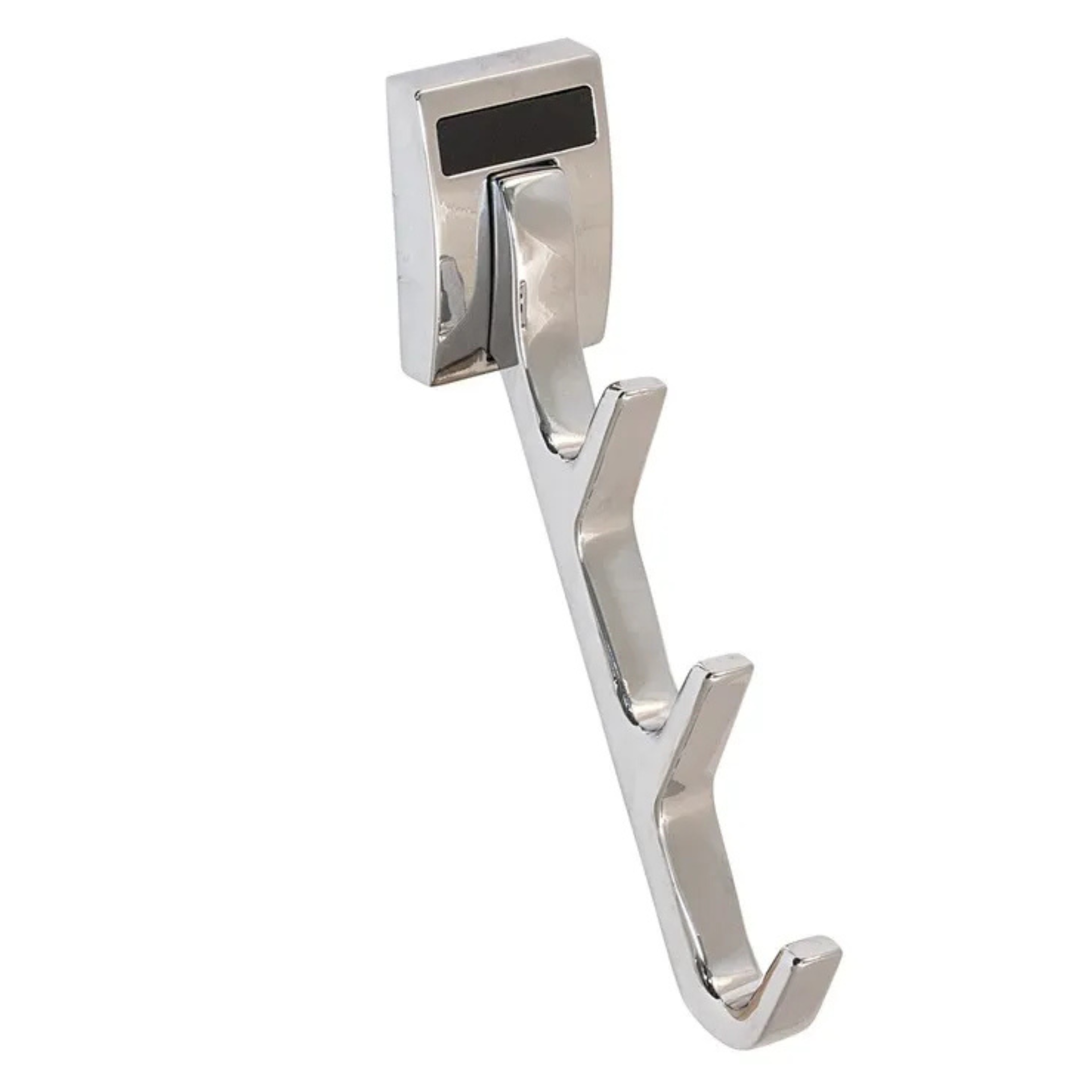 Chrome wall-mounted triple hook rack with three curved hooks