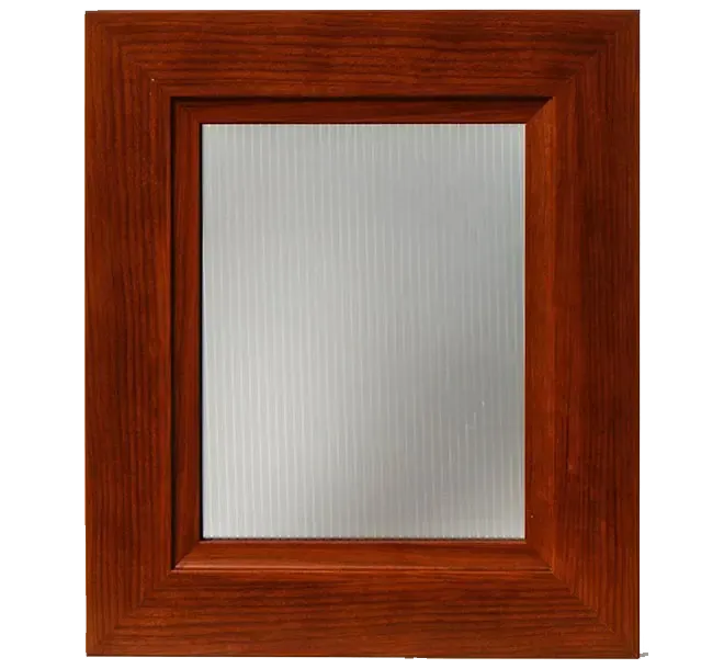 Wooden picture frame with a frosted glass center on a white background