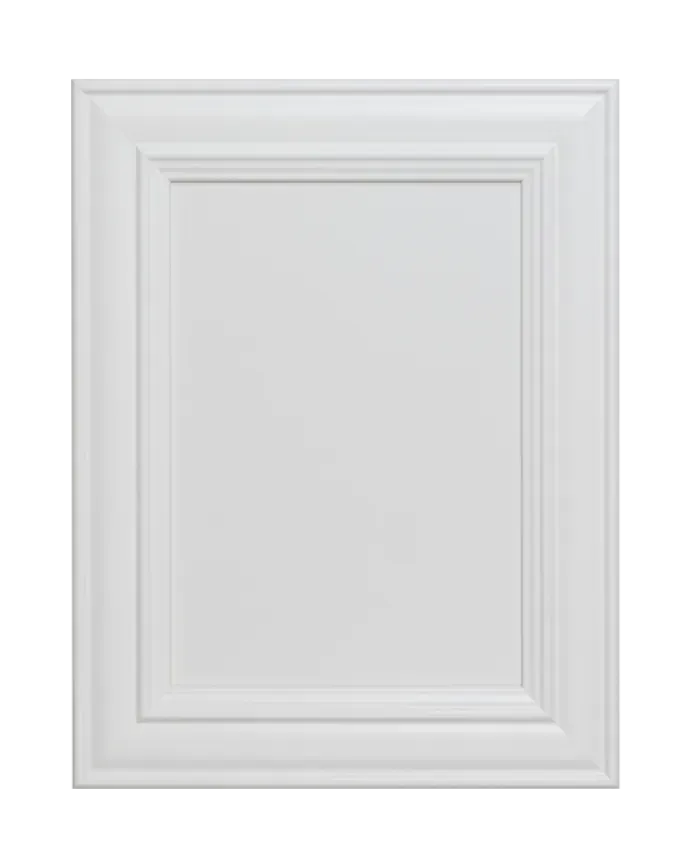 White paneled cabinet door with raised rectangular frame and simple trim