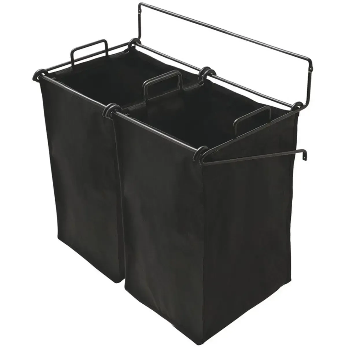 Black double laundry hamper with metal frame and handles