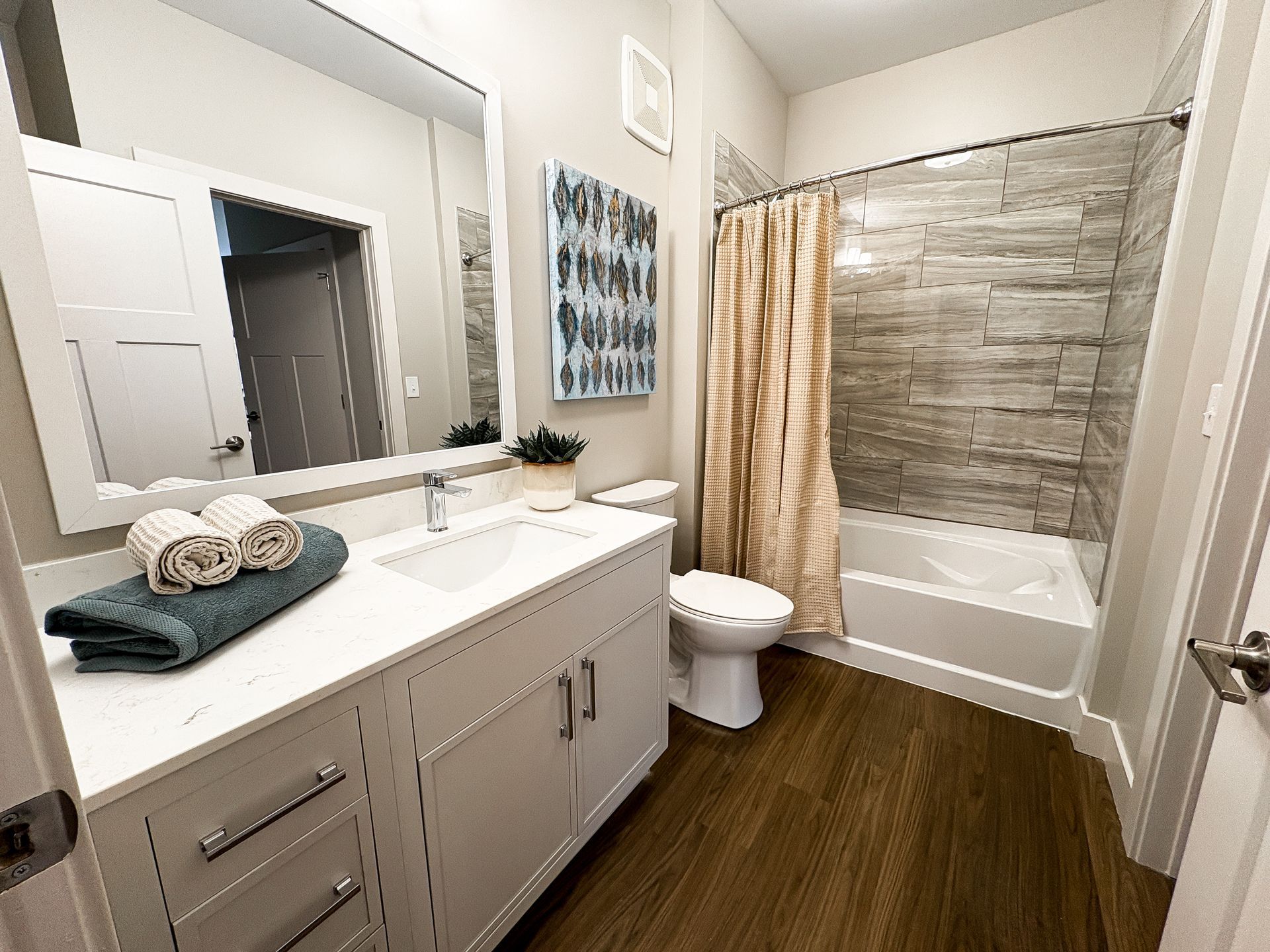 apartment bathroom at Woods of West Carmel in Zionsville, IN.