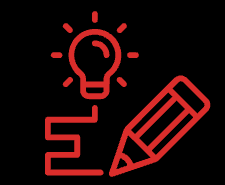 Red lightbulb and pencil icons over a black background, suggesting an idea or editing concept