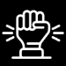 White line icon of an upright hand with raised palm and motion lines on a black background