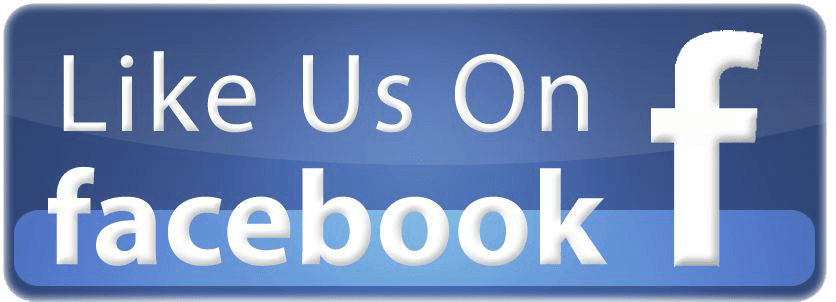 Blue “Like Us On Facebook” banner with white text and Facebook logo