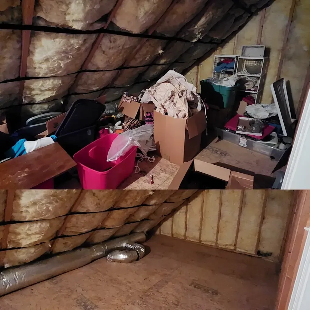 A before and after photo of a dirty basement.