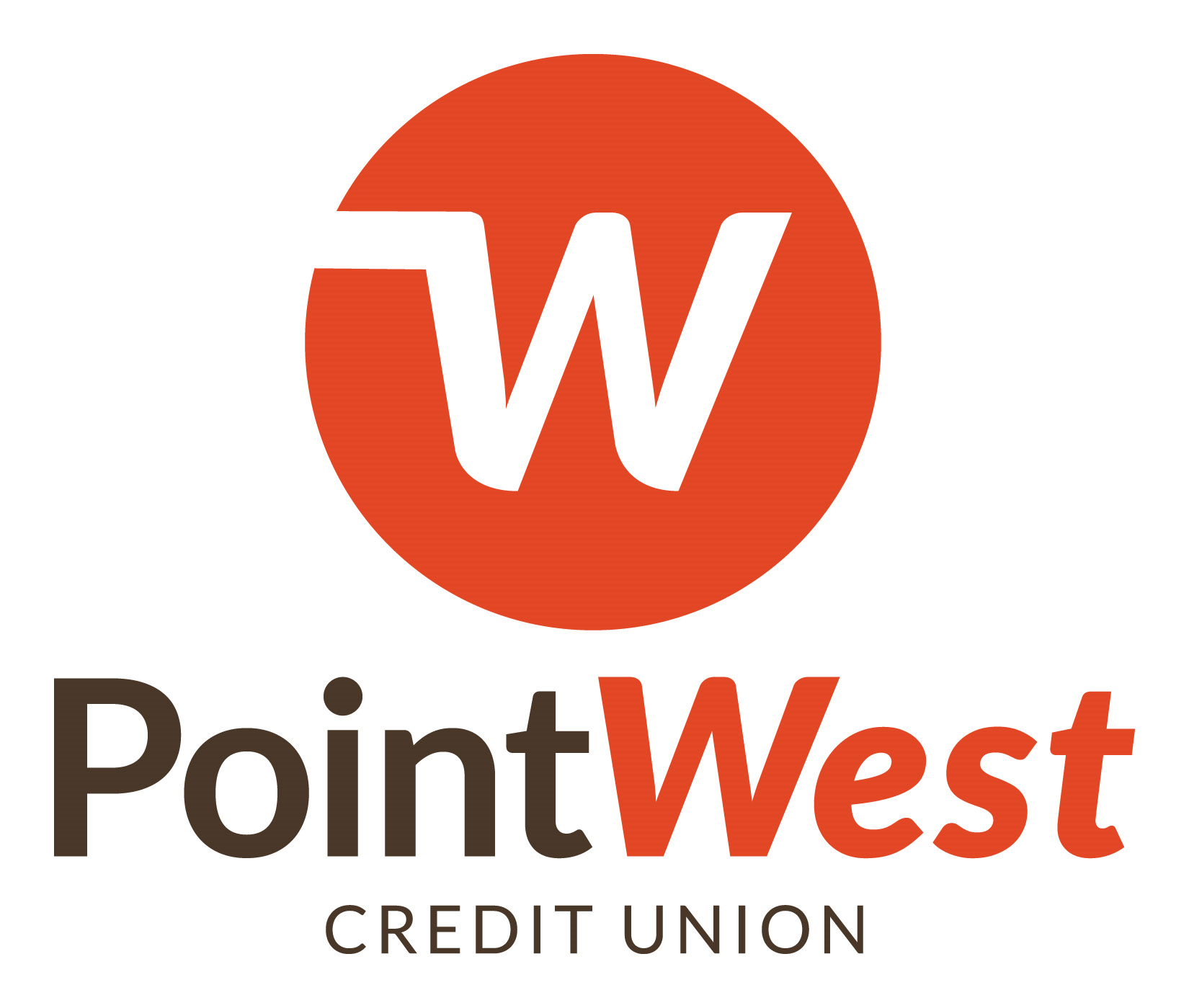 The logo for point west credit union is a red circle with a white letter w in it.