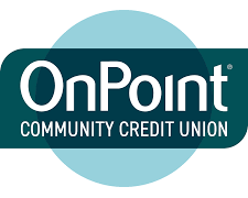 The logo for onpoint community credit union is a blue and white logo.