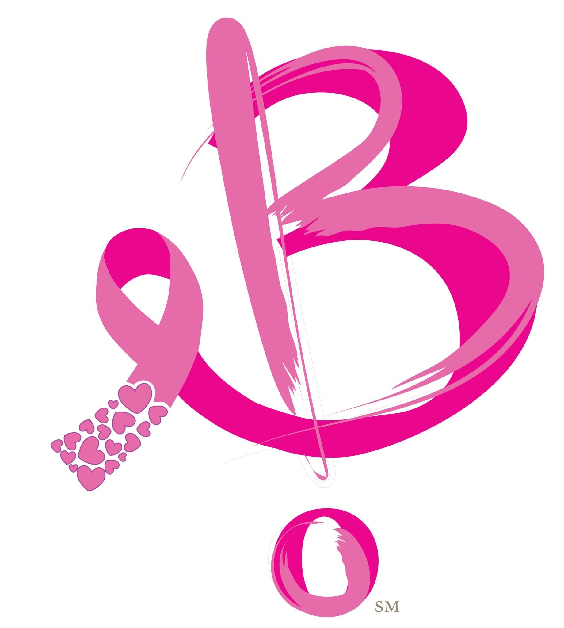 A pink letter b with a pink ribbon around it