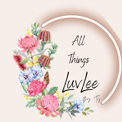A logo for a company called all things luv lee with flowers in a circle.