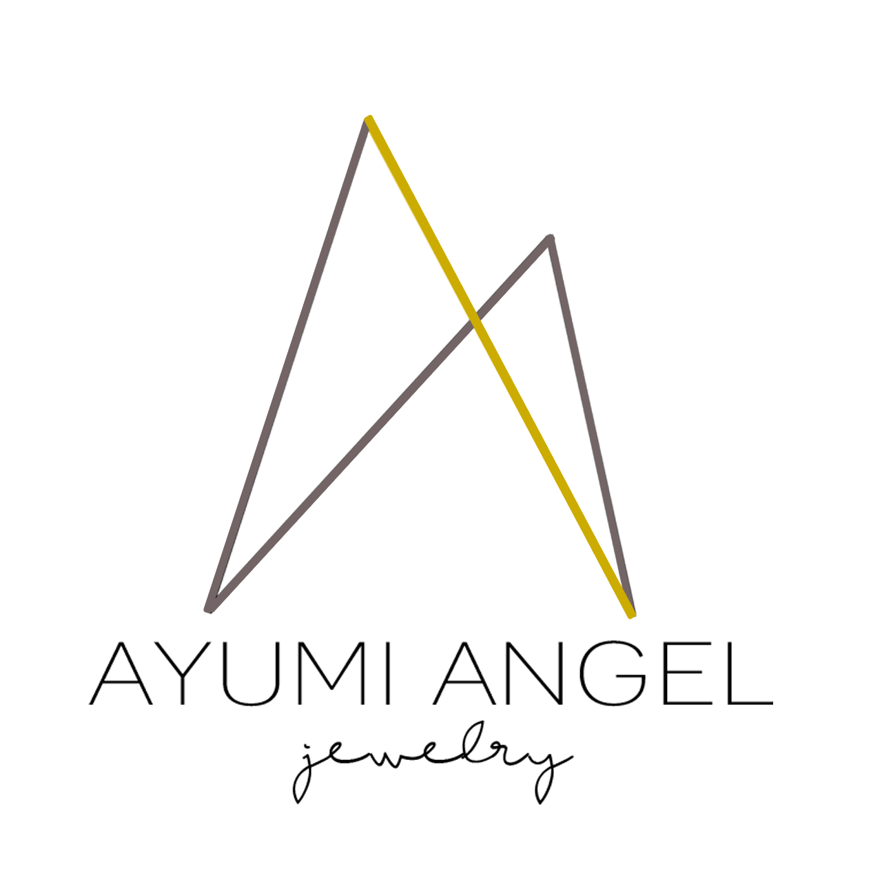 A logo for ayumi angel jewelry with a triangle in the middle