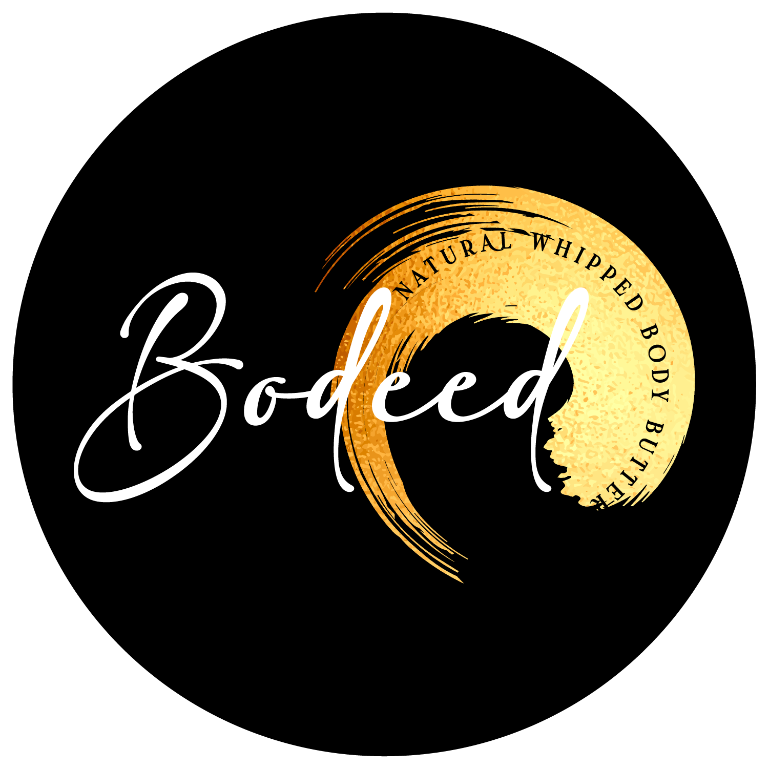 A logo for a company called bodeed natural whipped body butter.