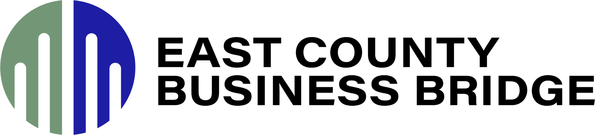 A logo for east county business bridge with a blue and green circle.