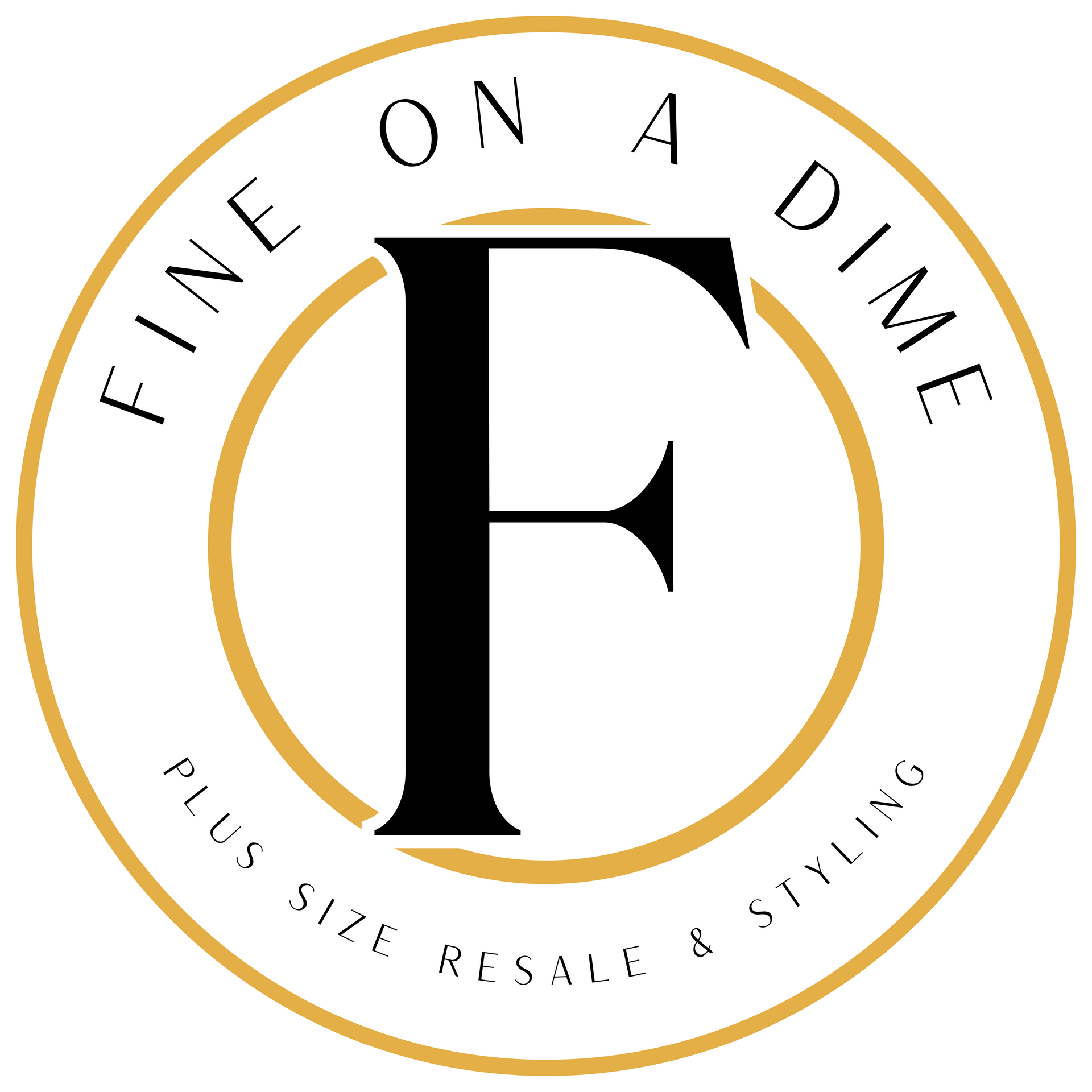 The logo for fine on a dime plus size resale and styling.