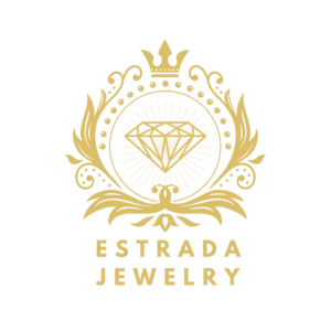 A logo for estrada jewelry with a diamond in the center