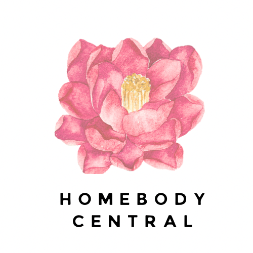 A logo for homebody central with a pink flower