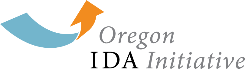 A logo for the oregon ida initiative with a blue and orange arrow.