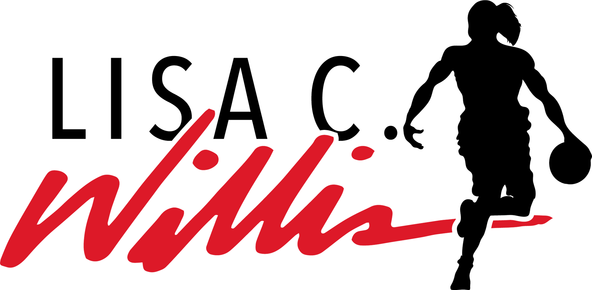 A logo for lisa c. willis with a silhouette of a person holding a basketball