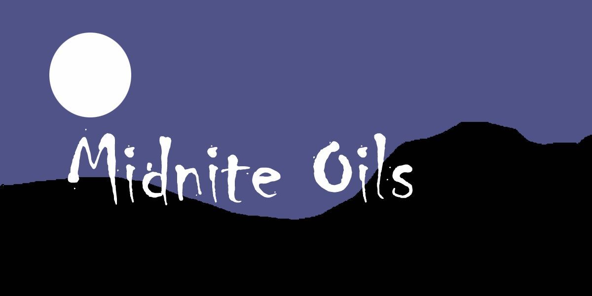 A logo for midnite oils with a full moon in the background