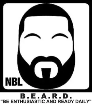 A black and white drawing of a man with a beard.