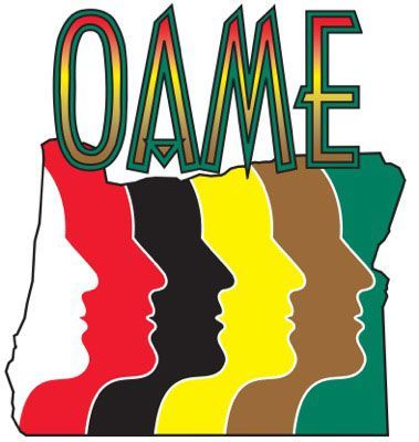 A logo for oame with a map of oregon
