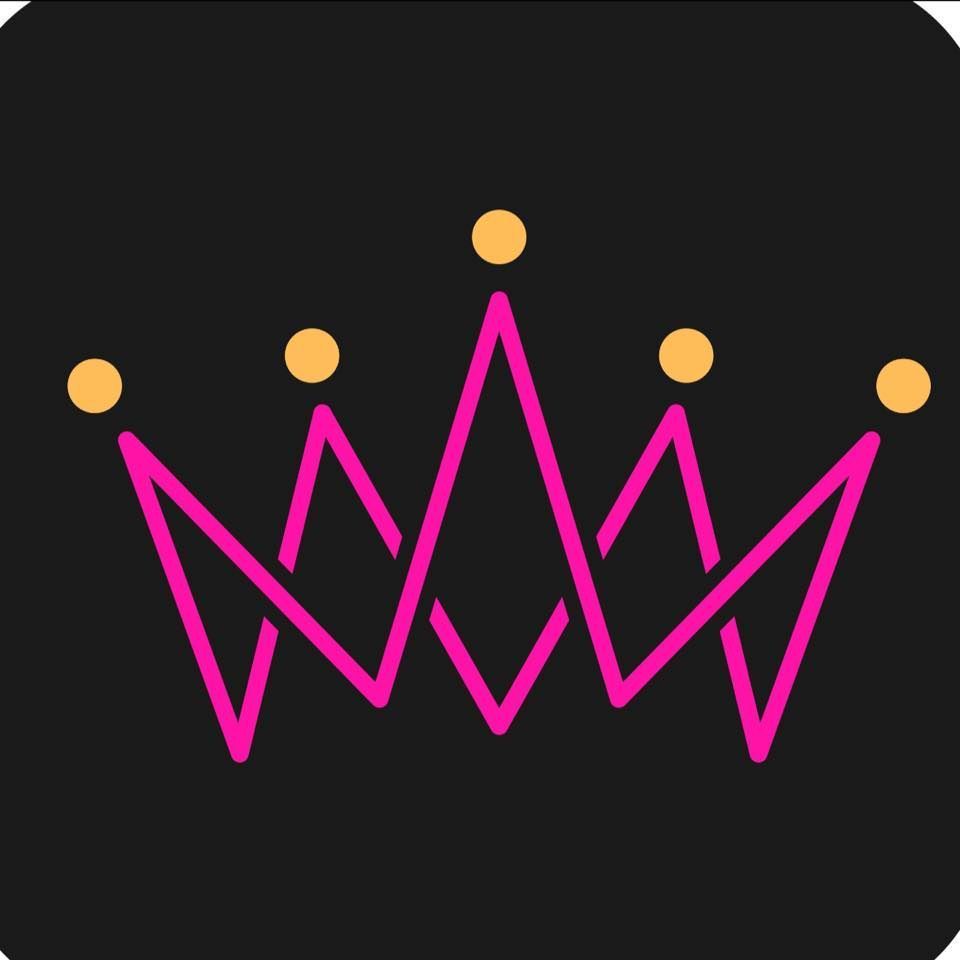 A pink and yellow crown on a black background