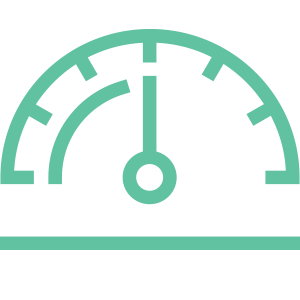A green speedometer icon on a white background.