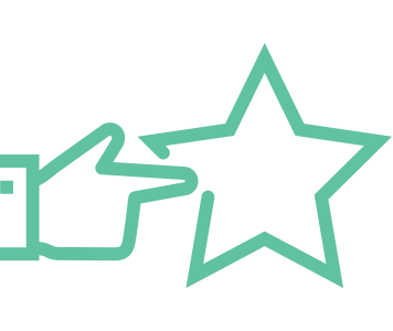 A green icon of a hand giving a thumbs up and a star.