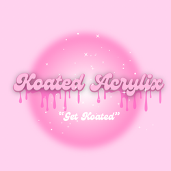 A pink logo for a company called koated acrylics