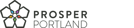 The logo for prosper portland has a flower on it.