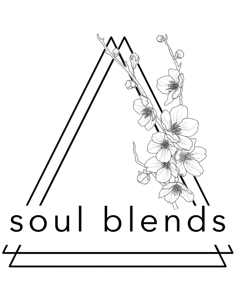 A black and white logo for soul blends with a triangle and flowers.