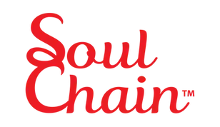A red soul chain logo on a white background