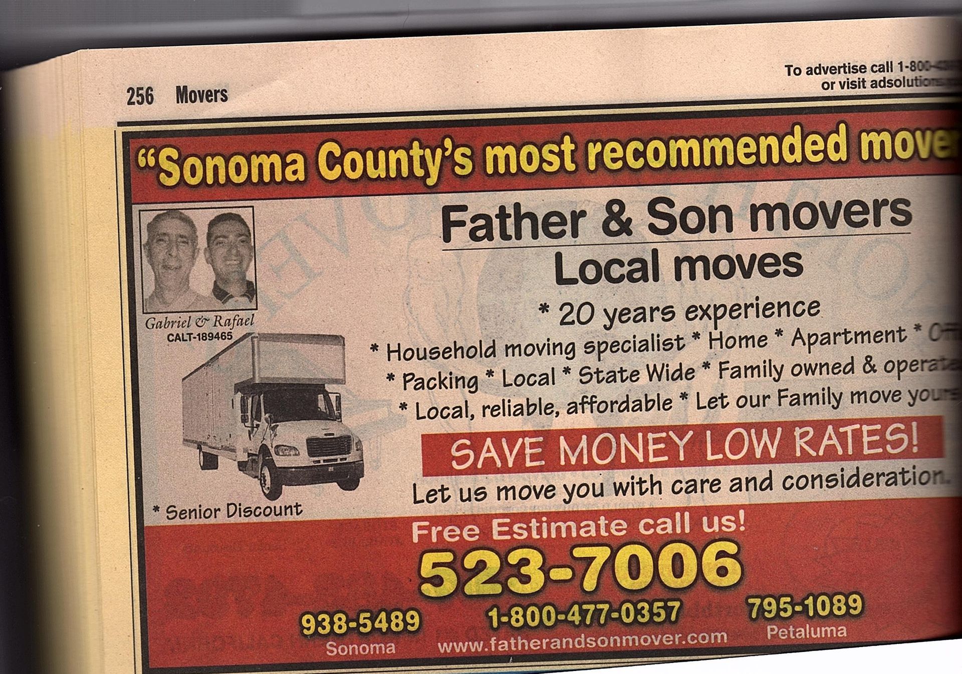 An advertisement for sonoma county 's most recommended movers